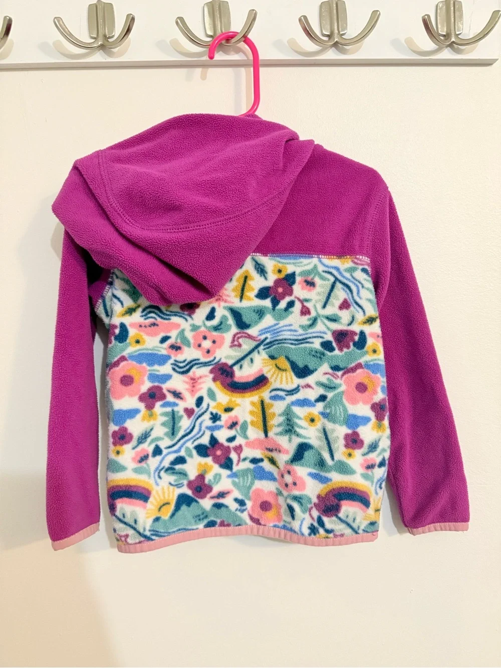 Lands' End Girls' Bright Fuchsia Hooded Fleece with outdoorsy print